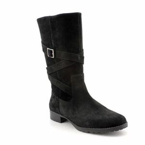 RALPH LAUREN Black Oiled Suede Shelby Boots w/Buckles Weather Resistant